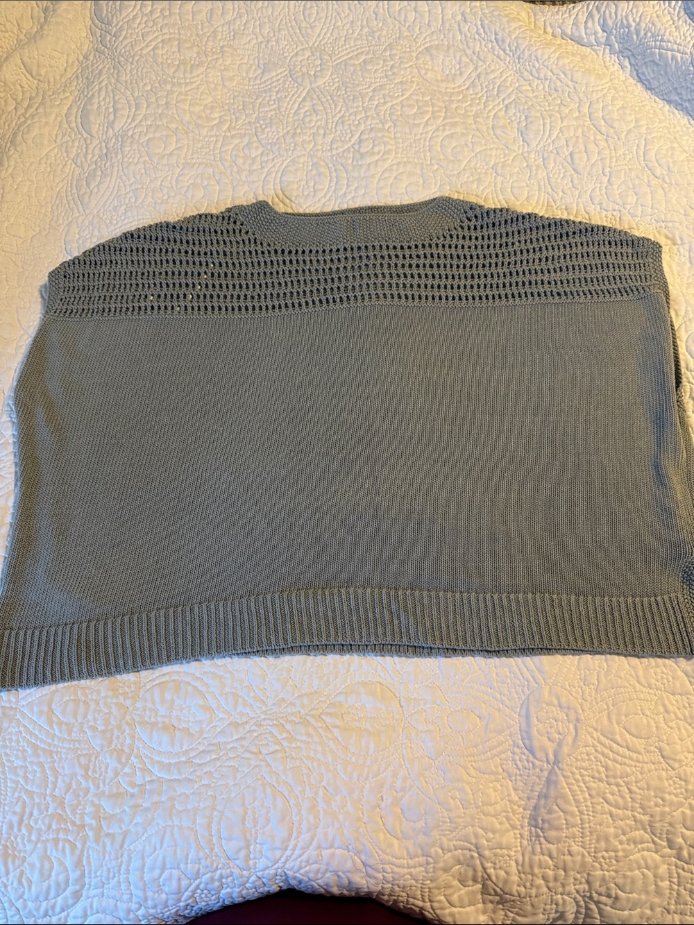 Max Studio Light Gray Open-Knit Yoke Crew Sweater